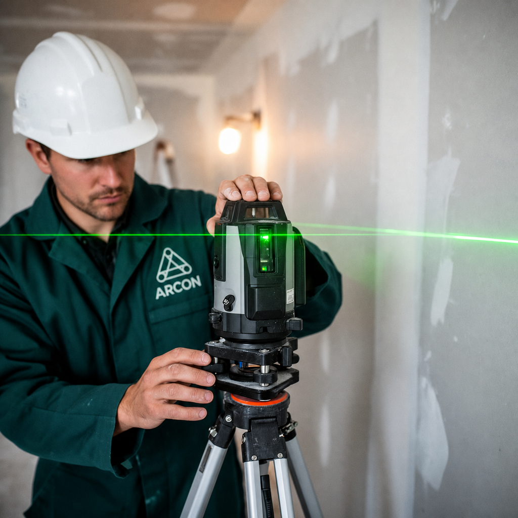 Conferência de nível com laser pela equipe ARCON