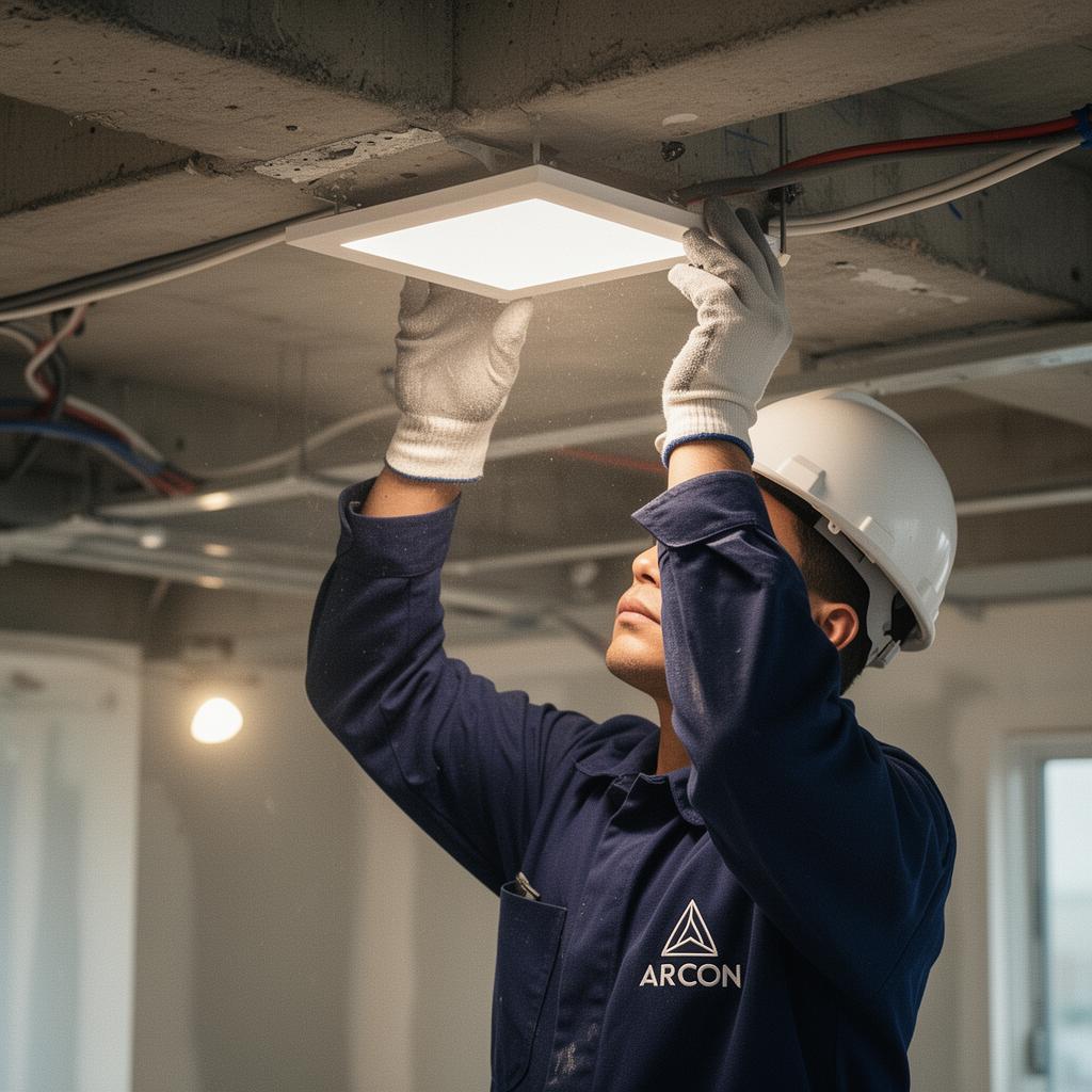 Instalação de painel LED de teto pela equipe ARCON